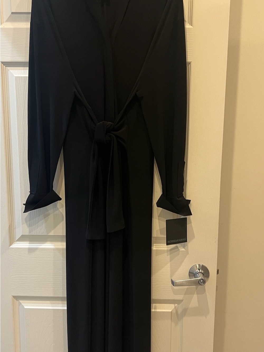 Norma Kamali Black Long-Sleeve Tie-Waist Dress